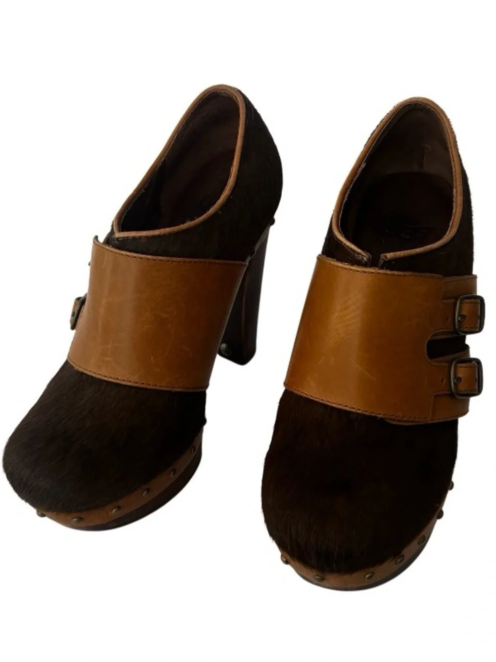UGG Dark Brown and Tan Buckle Platform Heels